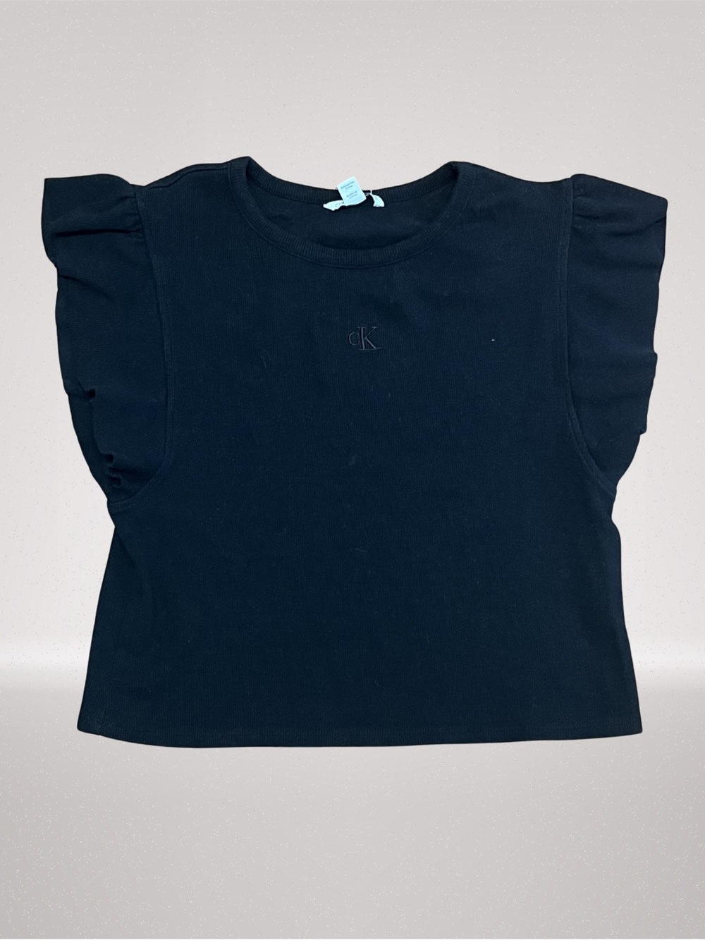 Calvin Klein Jeans Girls Black Ribbed Flutter Sleeve Top XL 16